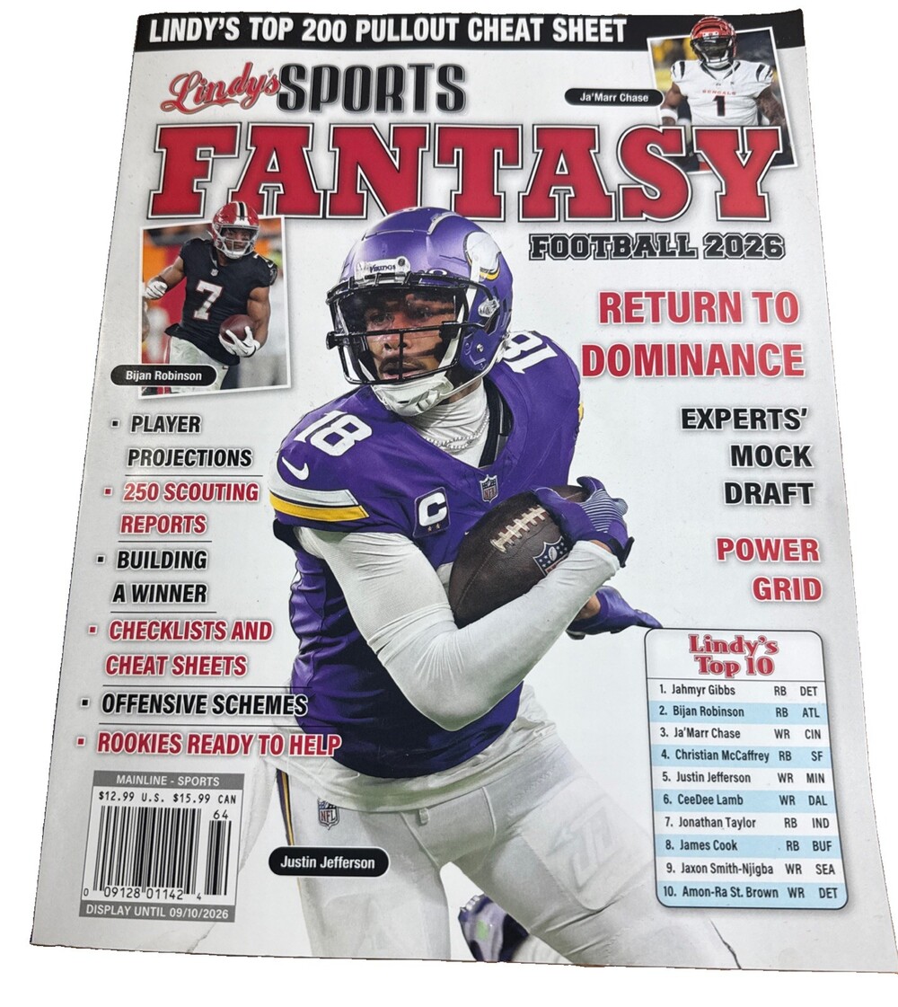 Lindy’s Sports Fantasy Football 2026 Magazine Justin Jefferson Bijan Robinson